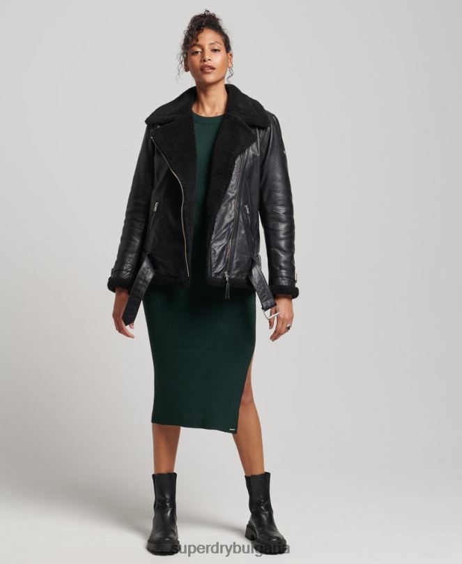 Superdry облекло N00H3569 черен Жени кожено авиаторско яке studios