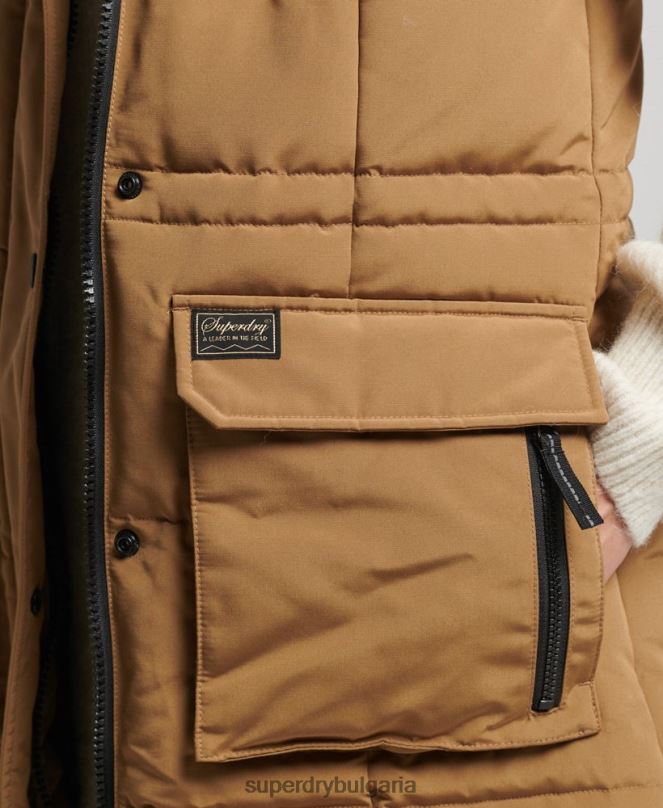 Superdry облекло N00H3572 кафяво Жени жилетка с парагади от изкуствена кожа с качулка
