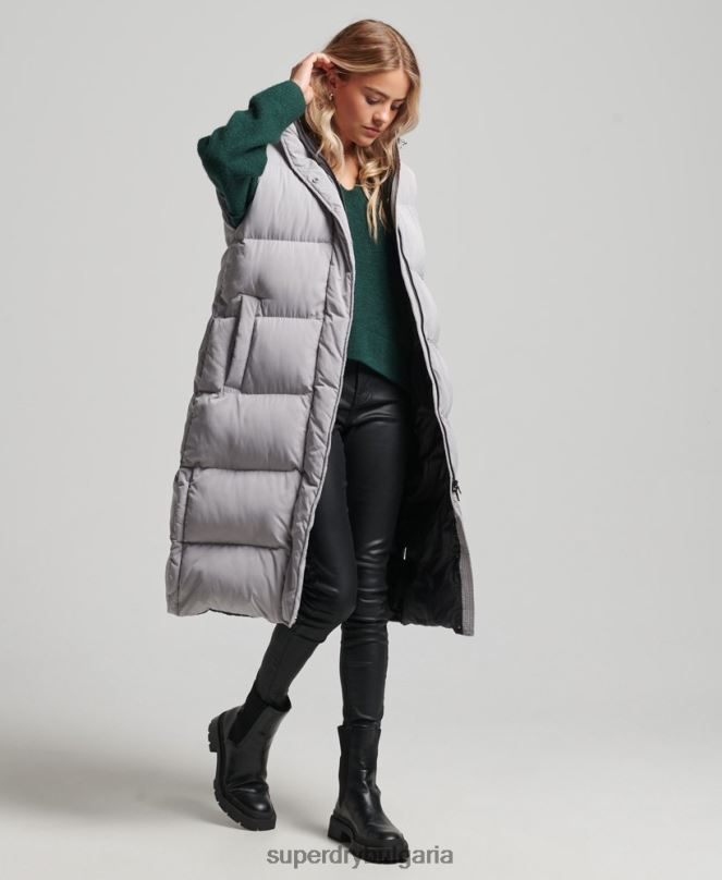 Superdry облекло N00H3573 светло сив Жени подплатена жилетка с парагади с качулка