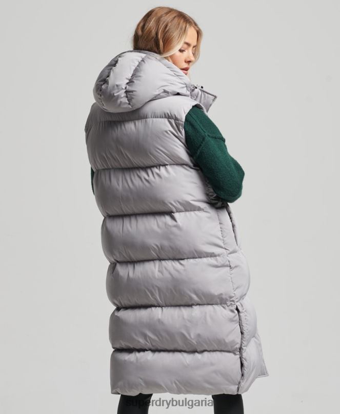 Superdry облекло N00H3573 светло сив Жени подплатена жилетка с парагади с качулка