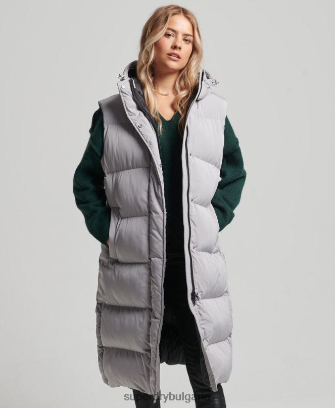 Superdry облекло N00H3573 светло сив Жени подплатена жилетка с парагади с качулка