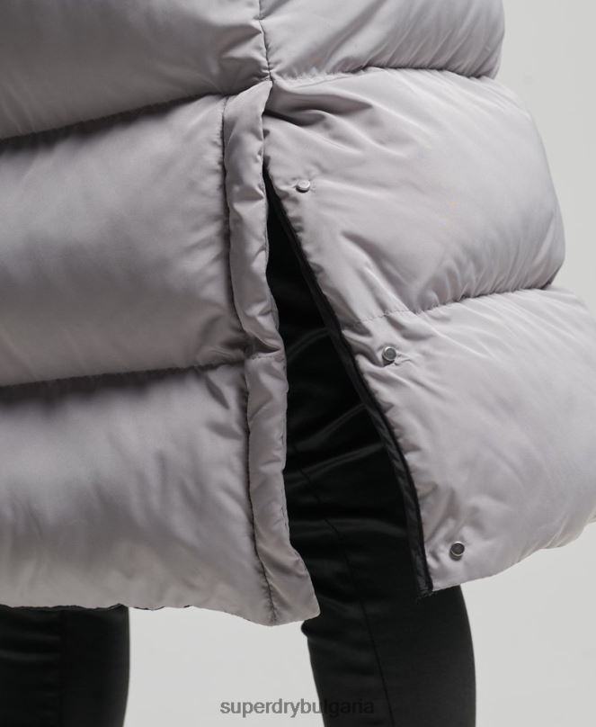 Superdry облекло N00H3573 светло сив Жени подплатена жилетка с парагади с качулка