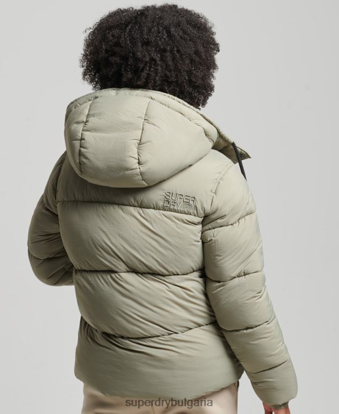 Superdry облекло N00H3574 зелено Жени пухено яке с рипстоп с качулка