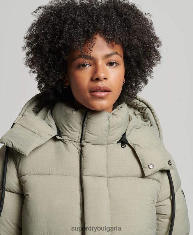 Superdry облекло N00H3574 зелено Жени пухено яке с рипстоп с качулка