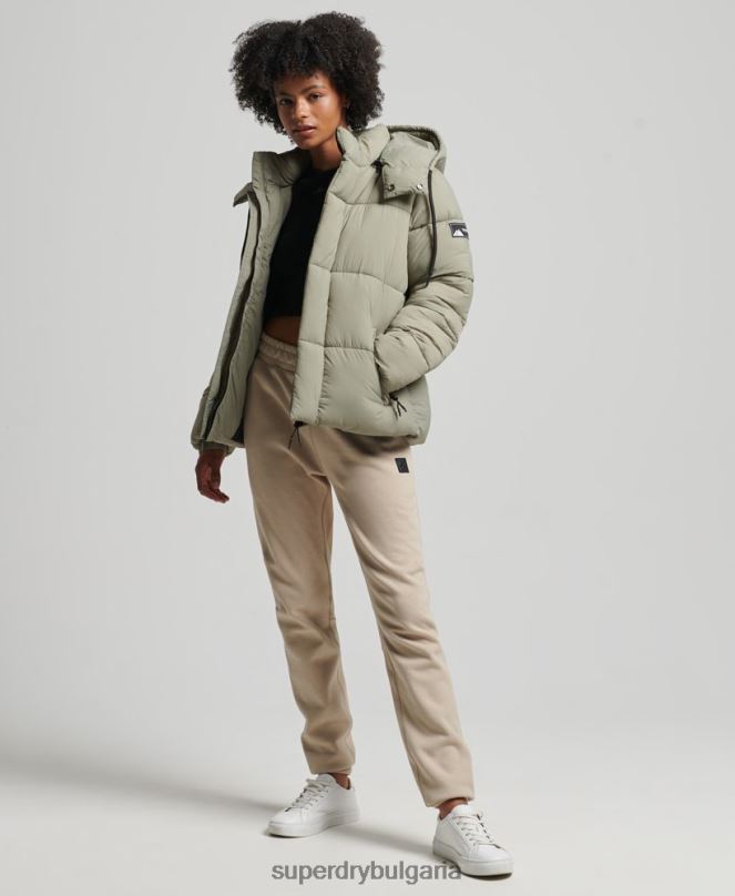 Superdry облекло N00H3574 зелено Жени пухено яке с рипстоп с качулка