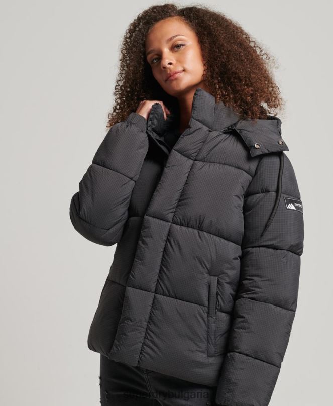Superdry облекло N00H3575 черен Жени пухено яке с рипстоп с качулка