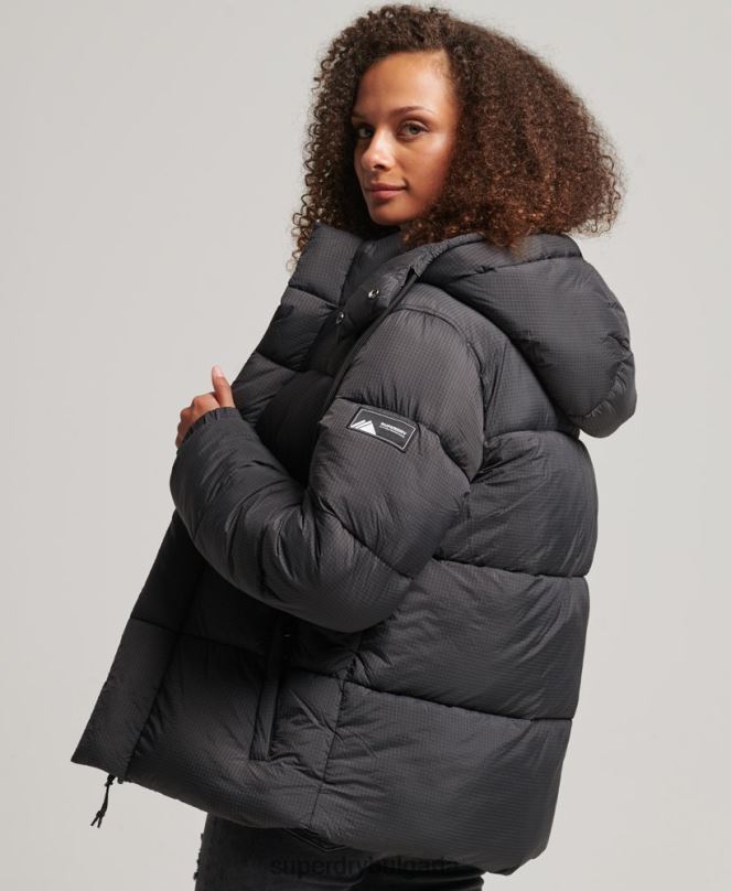 Superdry облекло N00H3575 черен Жени пухено яке с рипстоп с качулка