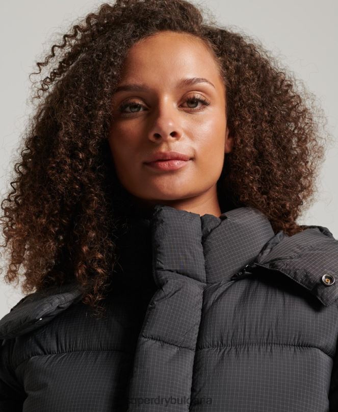 Superdry облекло N00H3575 черен Жени пухено яке с рипстоп с качулка