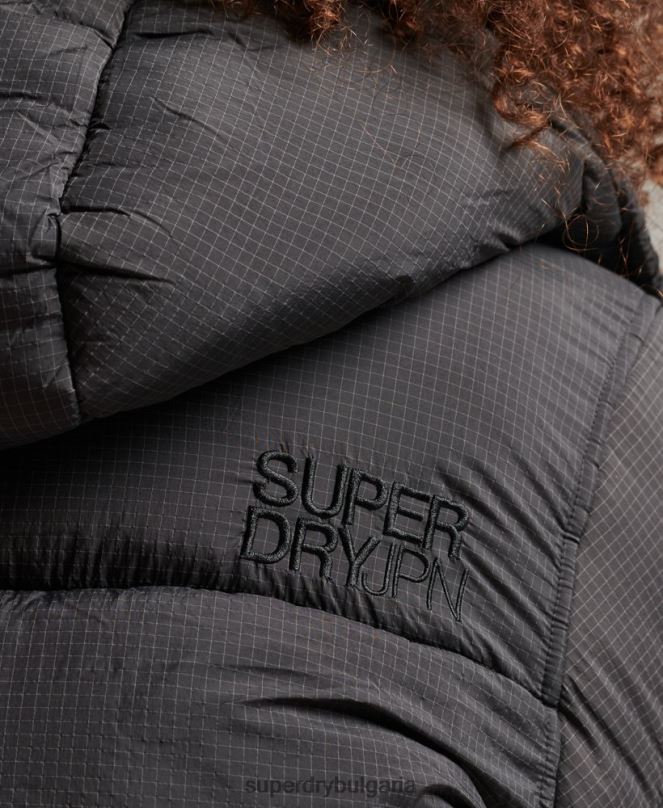 Superdry облекло N00H3575 черен Жени пухено яке с рипстоп с качулка