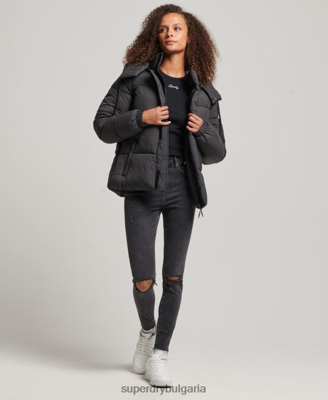 Superdry облекло N00H3575 черен Жени пухено яке с рипстоп с качулка