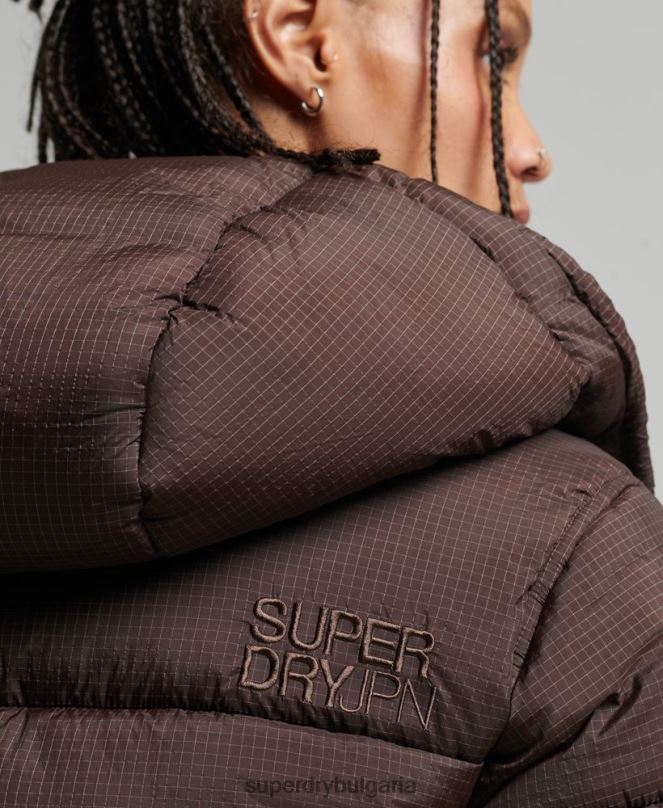 Superdry облекло N00H3576 кафяво Жени пухено яке с рипстоп с качулка