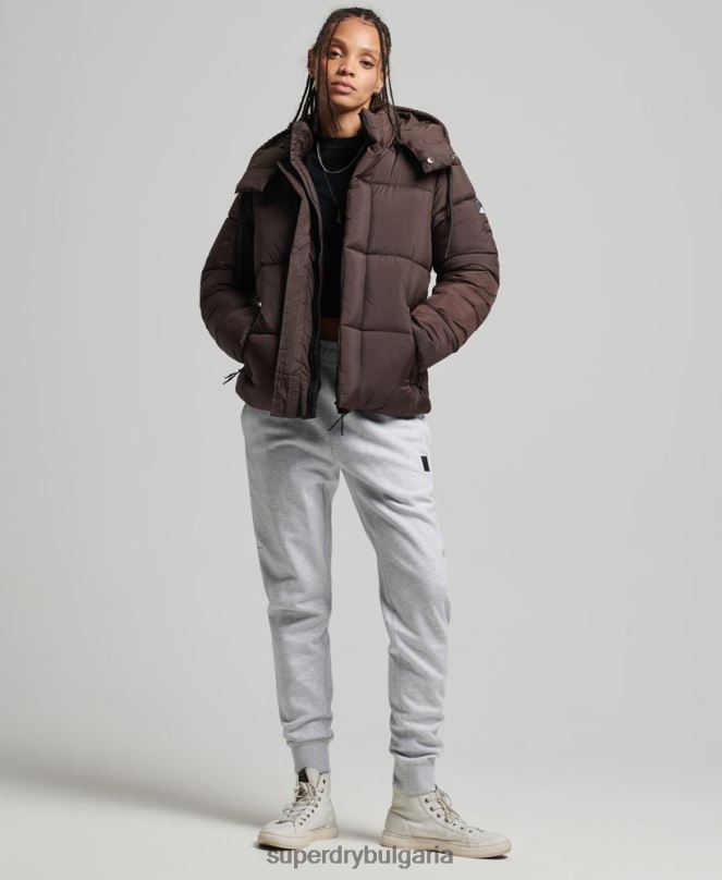 Superdry облекло N00H3576 кафяво Жени пухено яке с рипстоп с качулка
