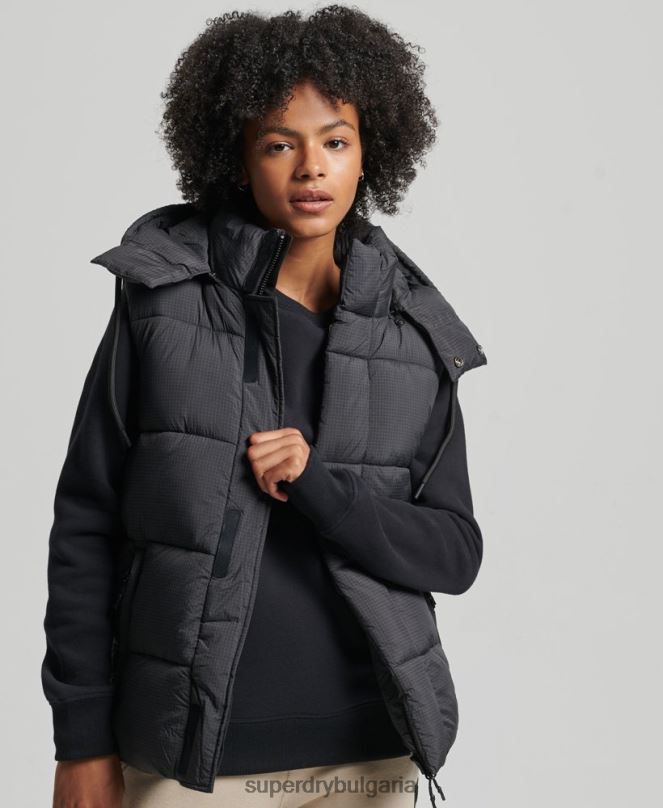 Superdry облекло N00H3581 черен Жени жилетка с кратка подплата