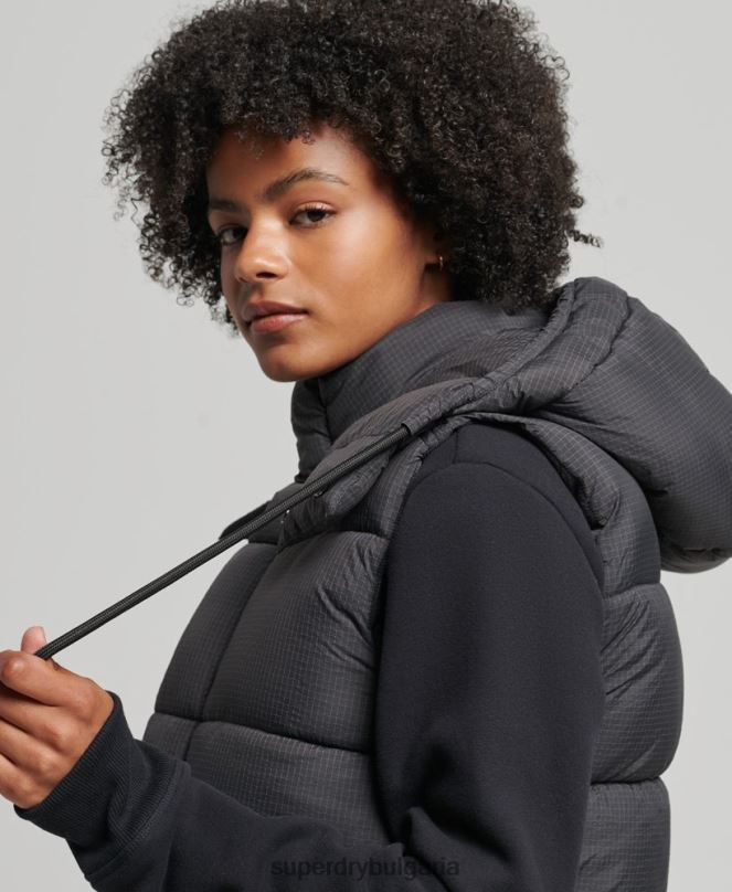 Superdry облекло N00H3581 черен Жени жилетка с кратка подплата