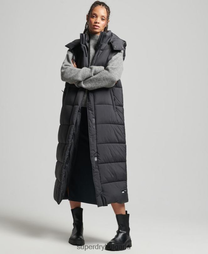 Superdry облекло N00H3584 черен Жени жилетка с парагади с качулка