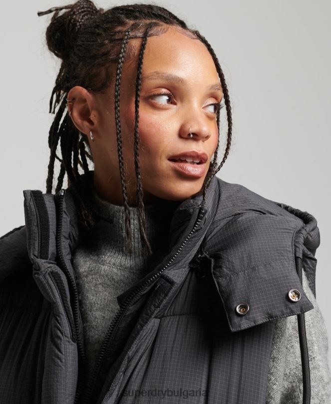 Superdry облекло N00H3584 черен Жени жилетка с парагади с качулка