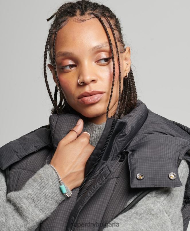 Superdry облекло N00H3584 черен Жени жилетка с парагади с качулка