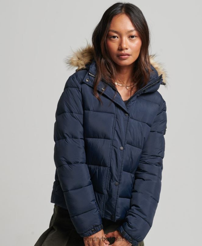 Superdry облекло N00H3585 военноморски флот Жени среднослойно късо яке с качулка