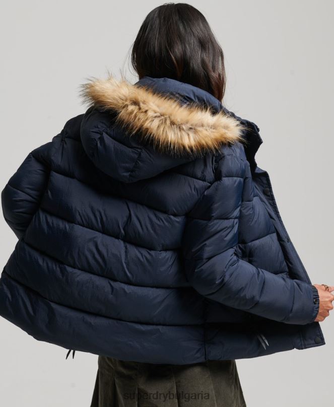 Superdry облекло N00H3585 военноморски флот Жени среднослойно късо яке с качулка