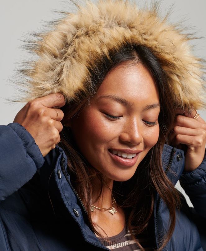 Superdry облекло N00H3585 военноморски флот Жени среднослойно късо яке с качулка