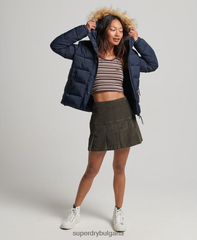 Superdry облекло N00H3585 военноморски флот Жени среднослойно късо яке с качулка