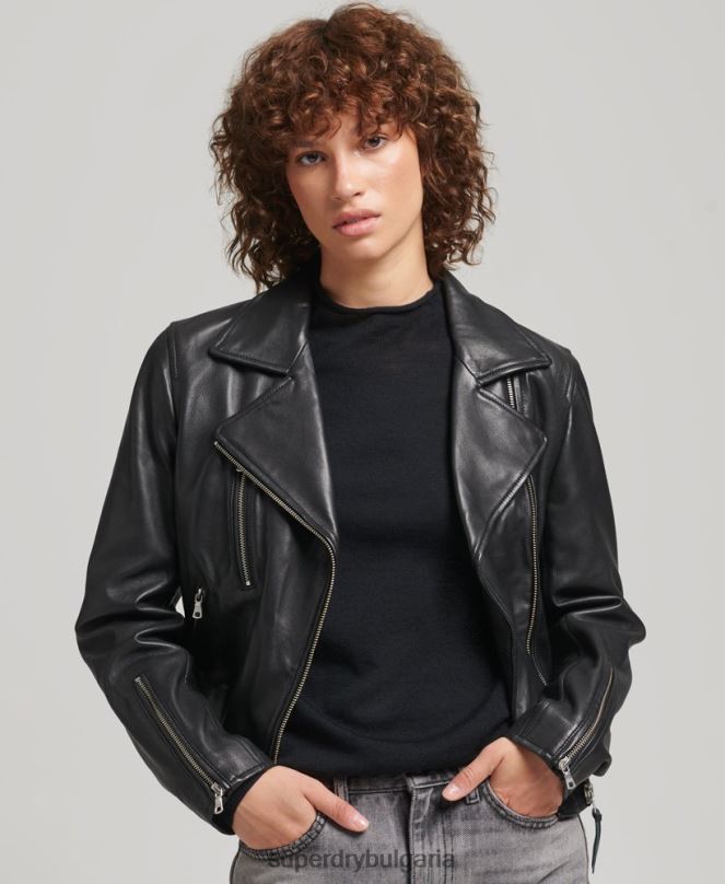 Superdry облекло N00H3590 черен Жени кожено мотоциклетско яке
