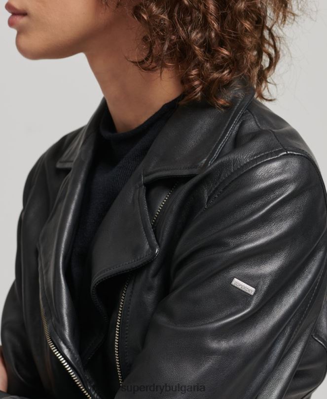 Superdry облекло N00H3590 черен Жени кожено мотоциклетско яке
