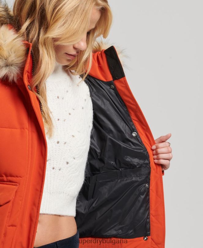 Superdry облекло N00H3591 оранжево Жени яке Everest с качулка и пуфър