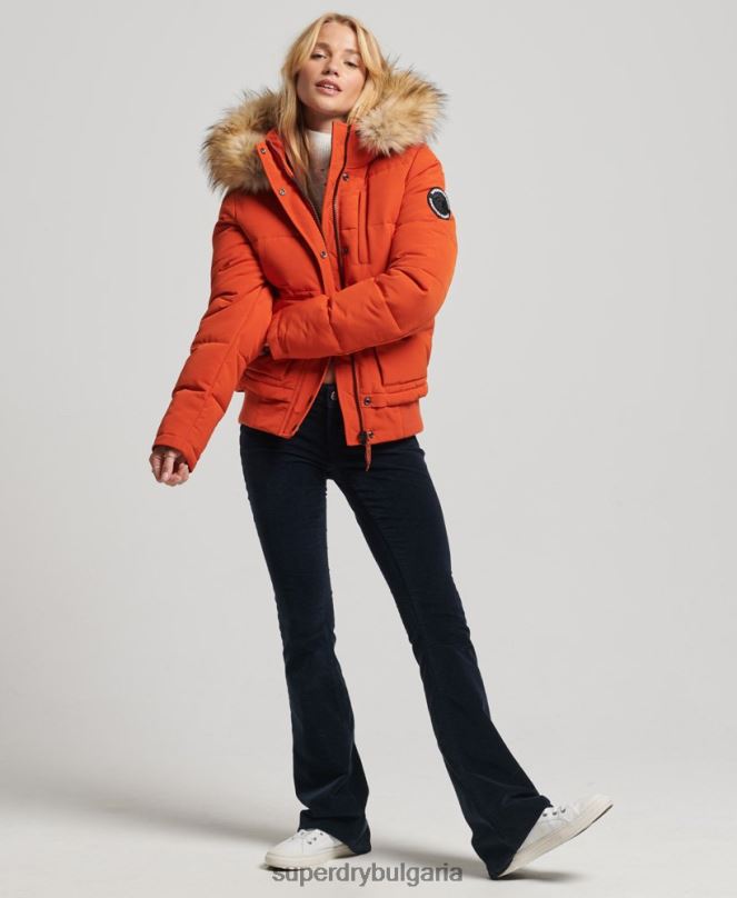 Superdry облекло N00H3591 оранжево Жени яке Everest с качулка и пуфър