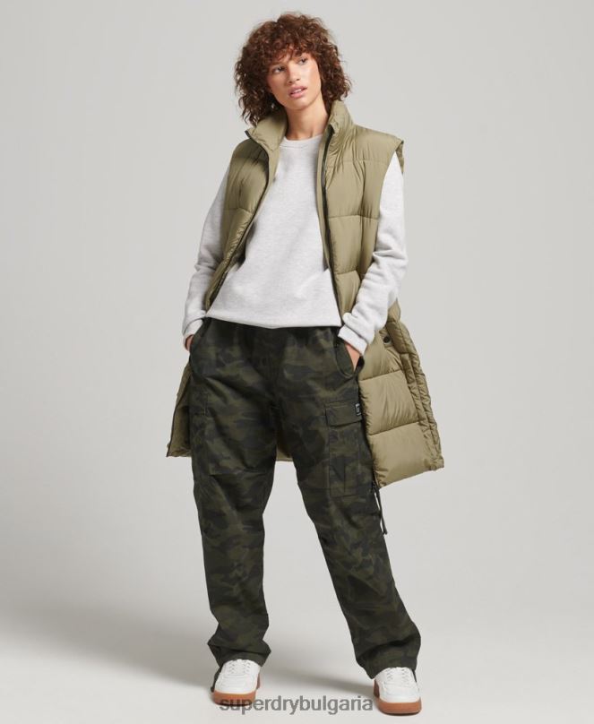 Superdry облекло N00H3593 зелено Жени ватирана жилетка с парагади