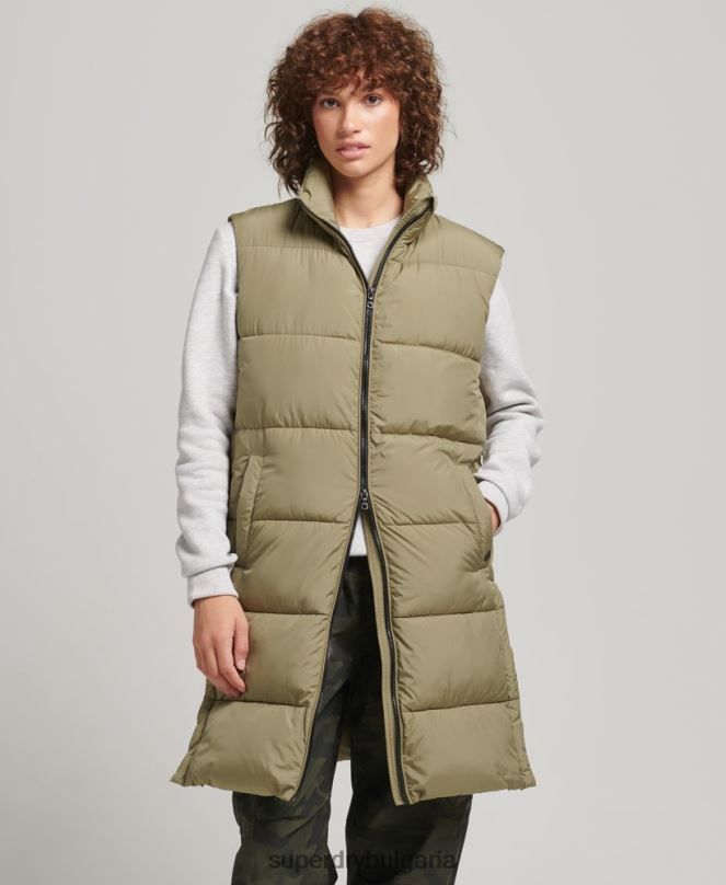 Superdry облекло N00H3593 зелено Жени ватирана жилетка с парагади