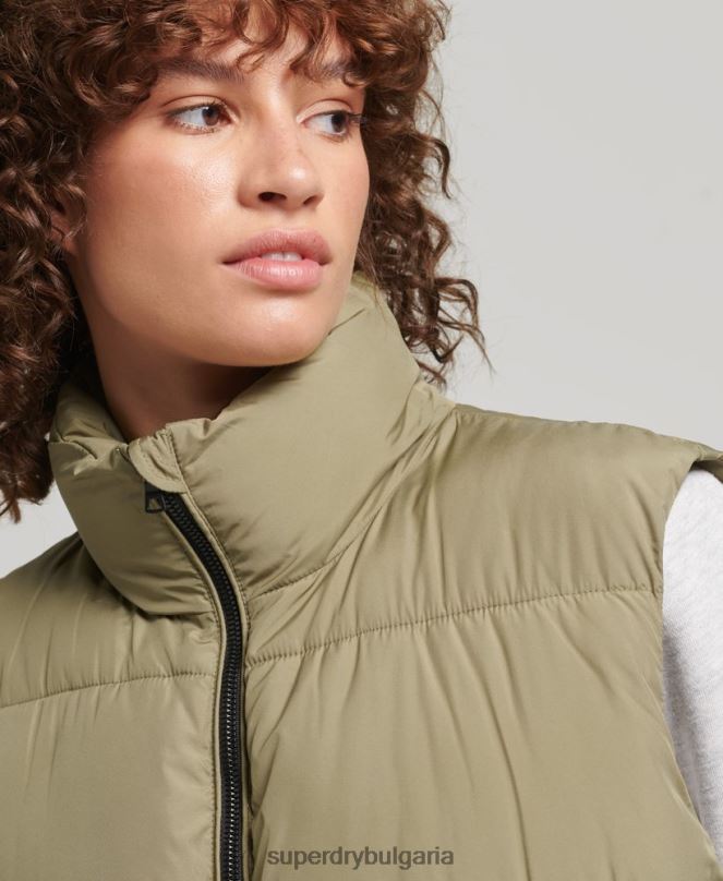 Superdry облекло N00H3593 зелено Жени ватирана жилетка с парагади