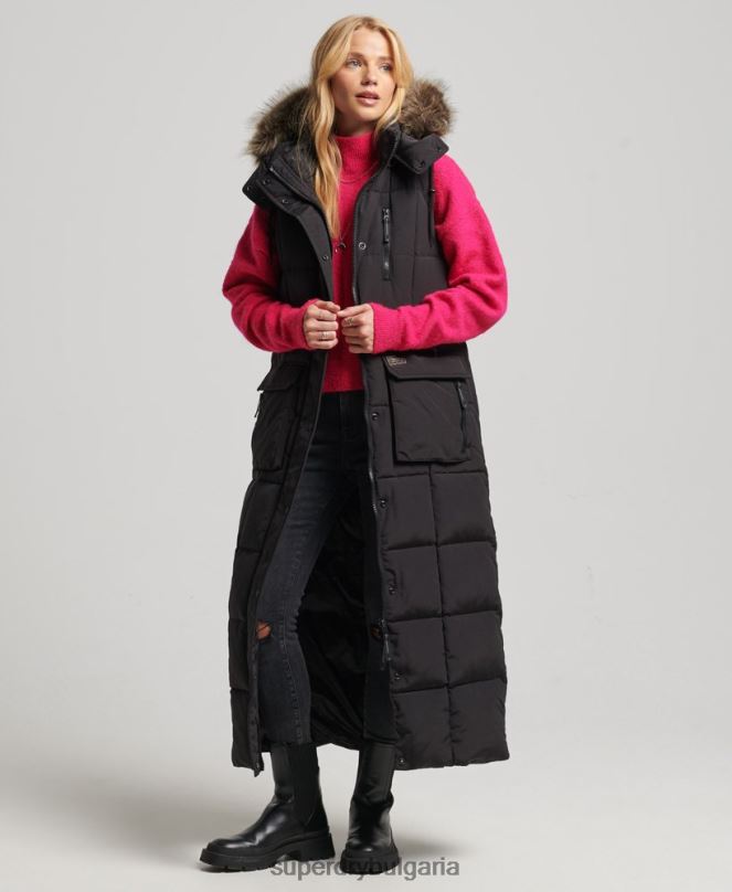 Superdry облекло N00H3596 черен Жени жилетка с парагади от изкуствена кожа с качулка
