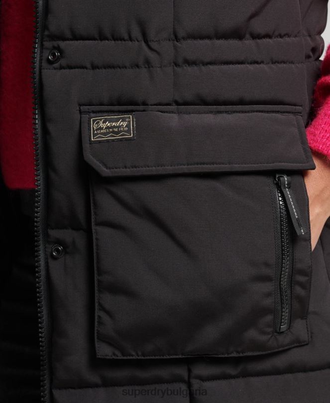 Superdry облекло N00H3596 черен Жени жилетка с парагади от изкуствена кожа с качулка