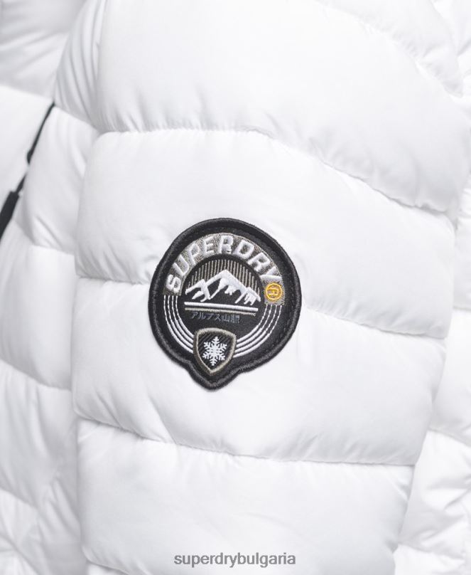 Superdry облекло N00H3606 бяло Жени пухено яке със средна дължина и качулка от изкуствена кожа