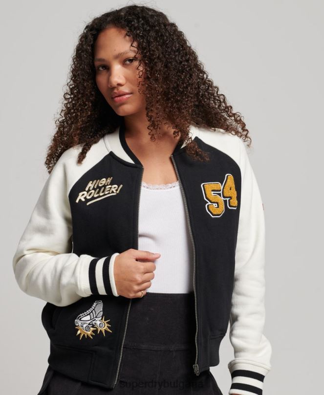 Superdry облекло N00H3609 черен Жени сценарий колегиално бомбър яке