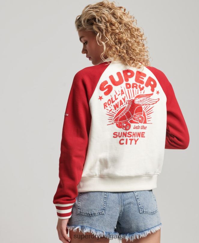 Superdry облекло N00H3610 бяло Жени сценарий колегиално бомбър яке