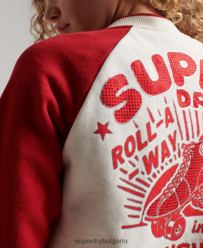 Superdry облекло N00H3610 бяло Жени сценарий колегиално бомбър яке