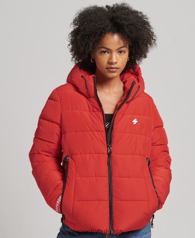 Superdry облекло N00H3612 червен Жени спортно пухено яке с качулка