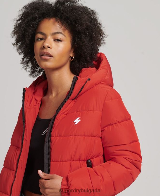 Superdry облекло N00H3612 червен Жени спортно пухено яке с качулка