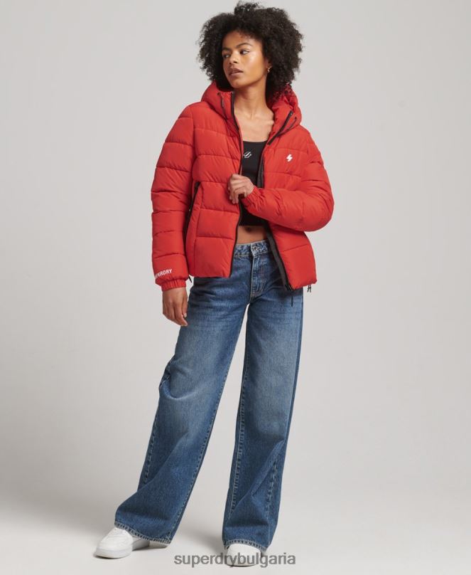 Superdry облекло N00H3612 червен Жени спортно пухено яке с качулка