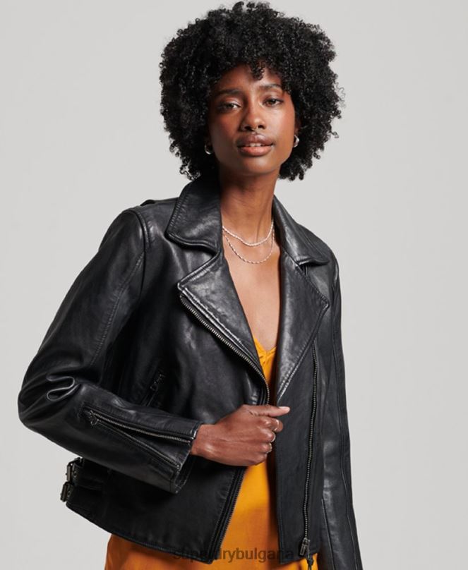 Superdry облекло N00H3627 черен Жени класическо кожено мотоциклетско яке