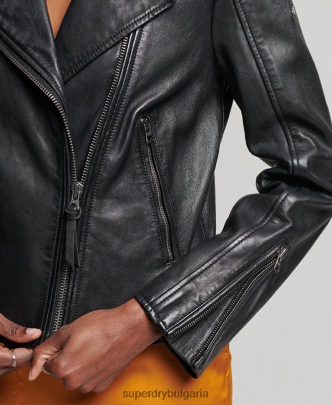 Superdry облекло N00H3627 черен Жени класическо кожено мотоциклетско яке