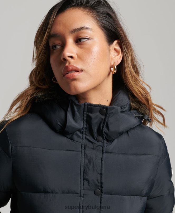 Superdry облекло N00H3633 тъмно сив Жени среднослойно късо яке с качулка