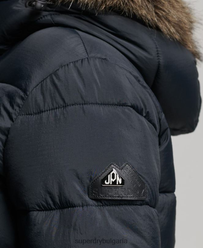 Superdry облекло N00H3633 тъмно сив Жени среднослойно късо яке с качулка
