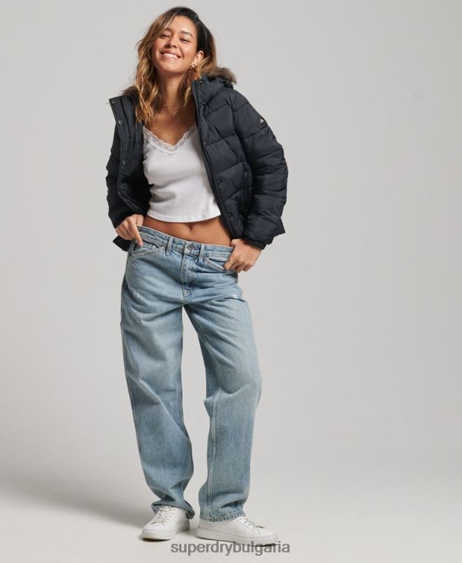 Superdry облекло N00H3633 тъмно сив Жени среднослойно късо яке с качулка