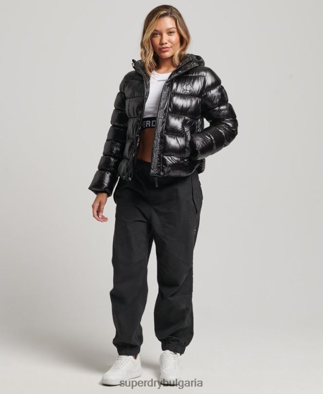Superdry облекло N00H3634 черен Жени спортно пухено яке с качулка