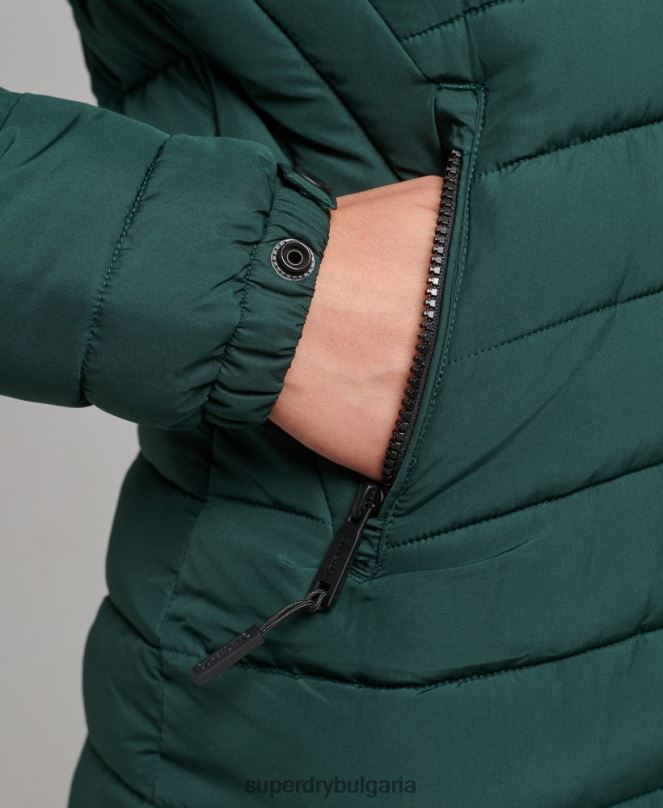 Superdry облекло N00H3636 зелено Жени пухено яке със средна дължина и качулка от изкуствена кожа