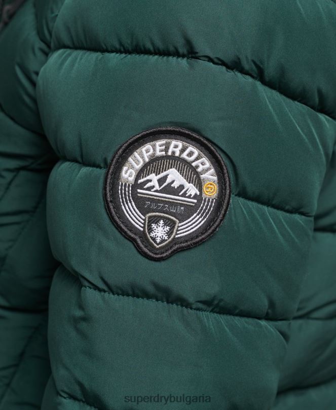 Superdry облекло N00H3636 зелено Жени пухено яке със средна дължина и качулка от изкуствена кожа