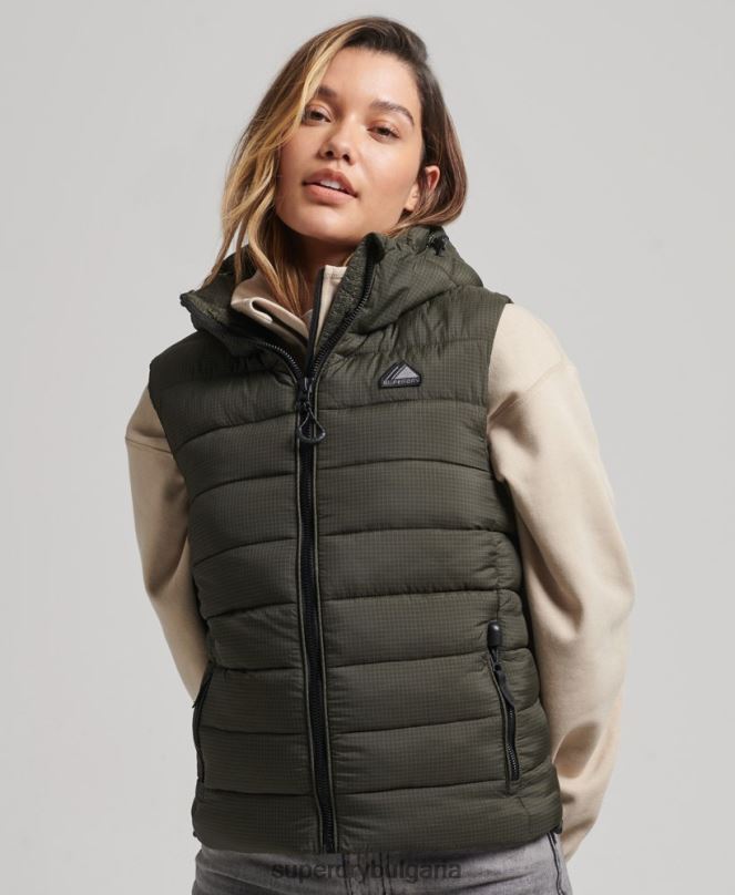 Superdry облекло N00H3639 зелено Жени класически подплатен жилет с качулка